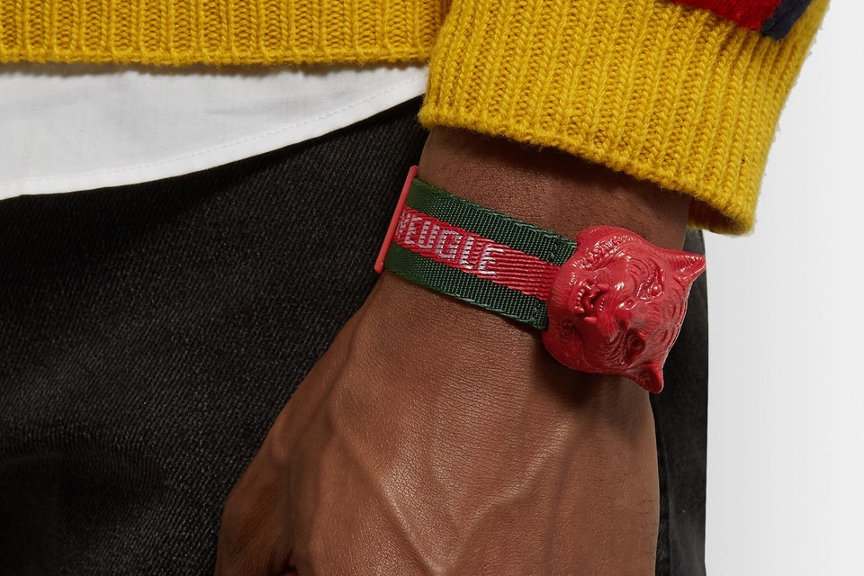 Gucci Tiger's Head Resin and Grosgrain Watch