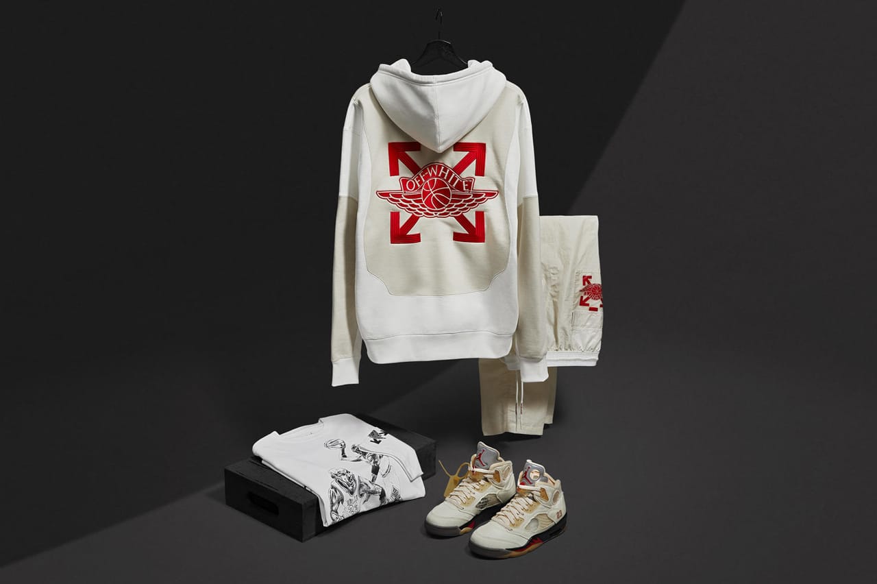 Vergoeding verjaardag bezoek Off-White x Air Jordan 5 Sail en kleding officieel aangekondigd | Manstyle
