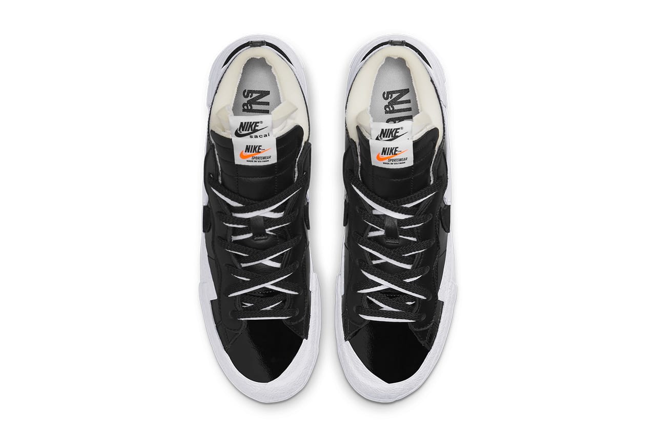 sacai x Nike Blazer Low "Black Patent" & "White Patent" info