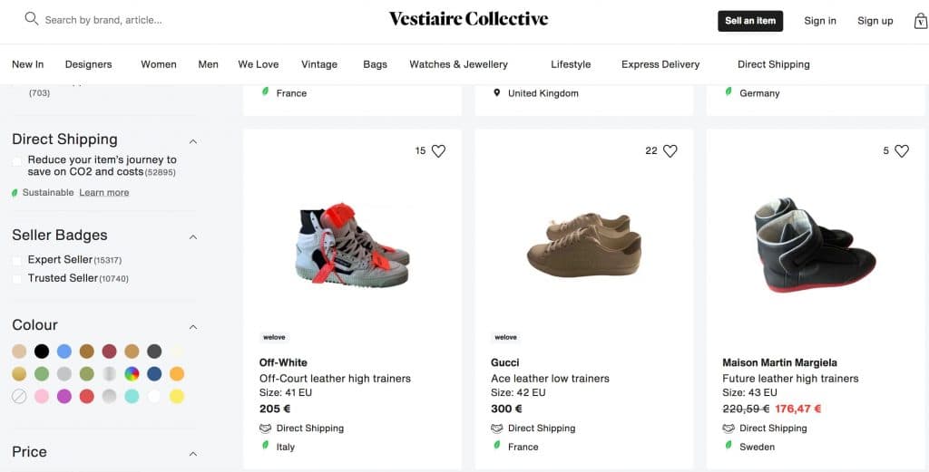 Vestiaire online marktplaats luxe merken luxe sneakers